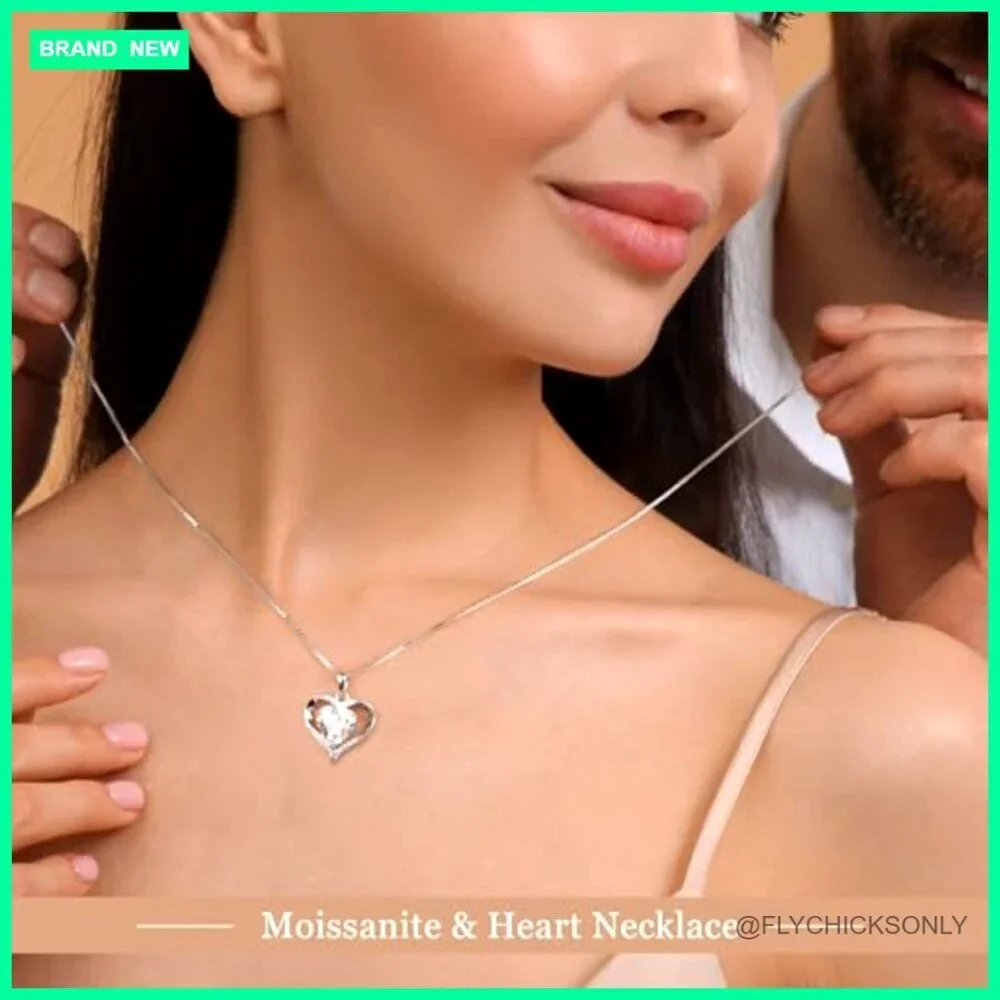 925 Sterling Silver Moissanite Heart Necklace Anniversary Gift